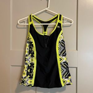 Black and yellow zip up bathing suit top